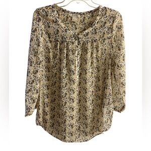 Lucky brand blouse pop over semi sheer beige paisley Large
